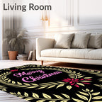 Pink Merry Christmas Laurel Wreath Rug