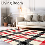 Classic Red Black Cream Plaid Checkered Rug