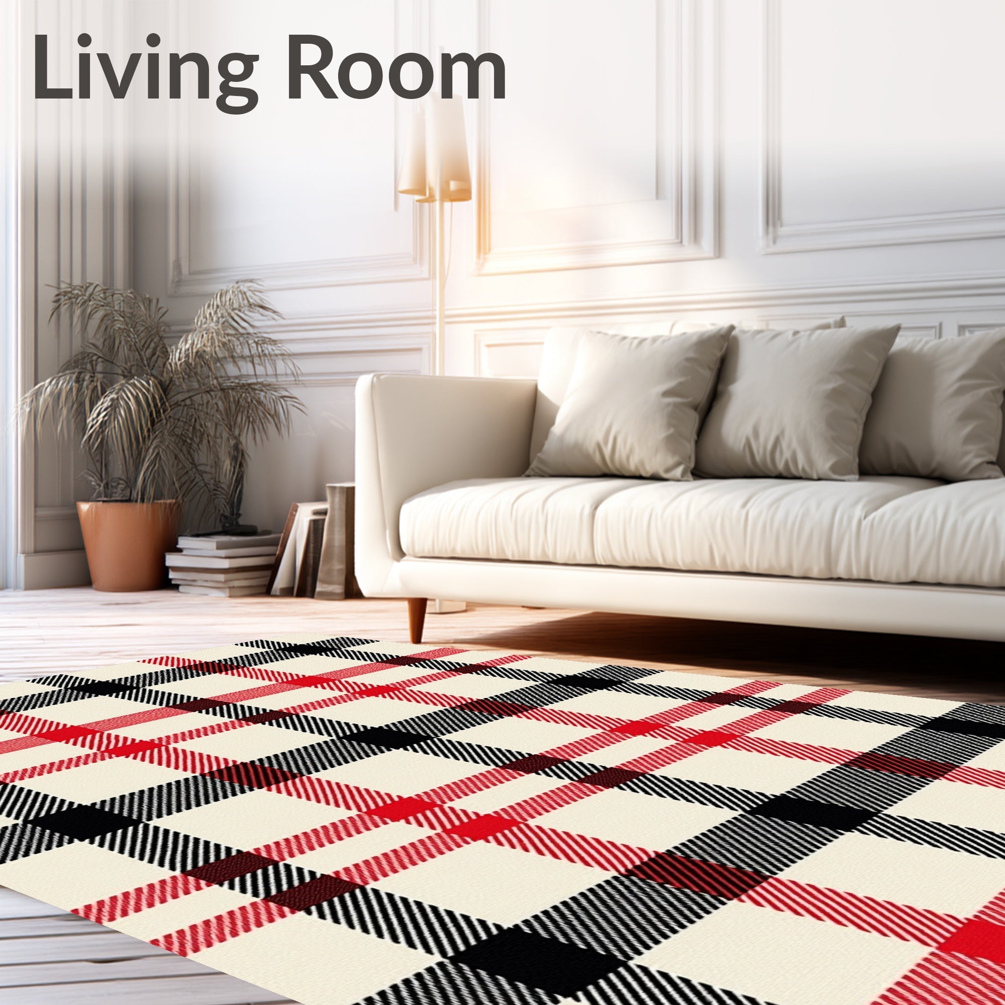 Classic Red Black Cream Plaid Checkered Rug