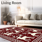 Burgundy Cream Reindeer Herd Jacquard Rug