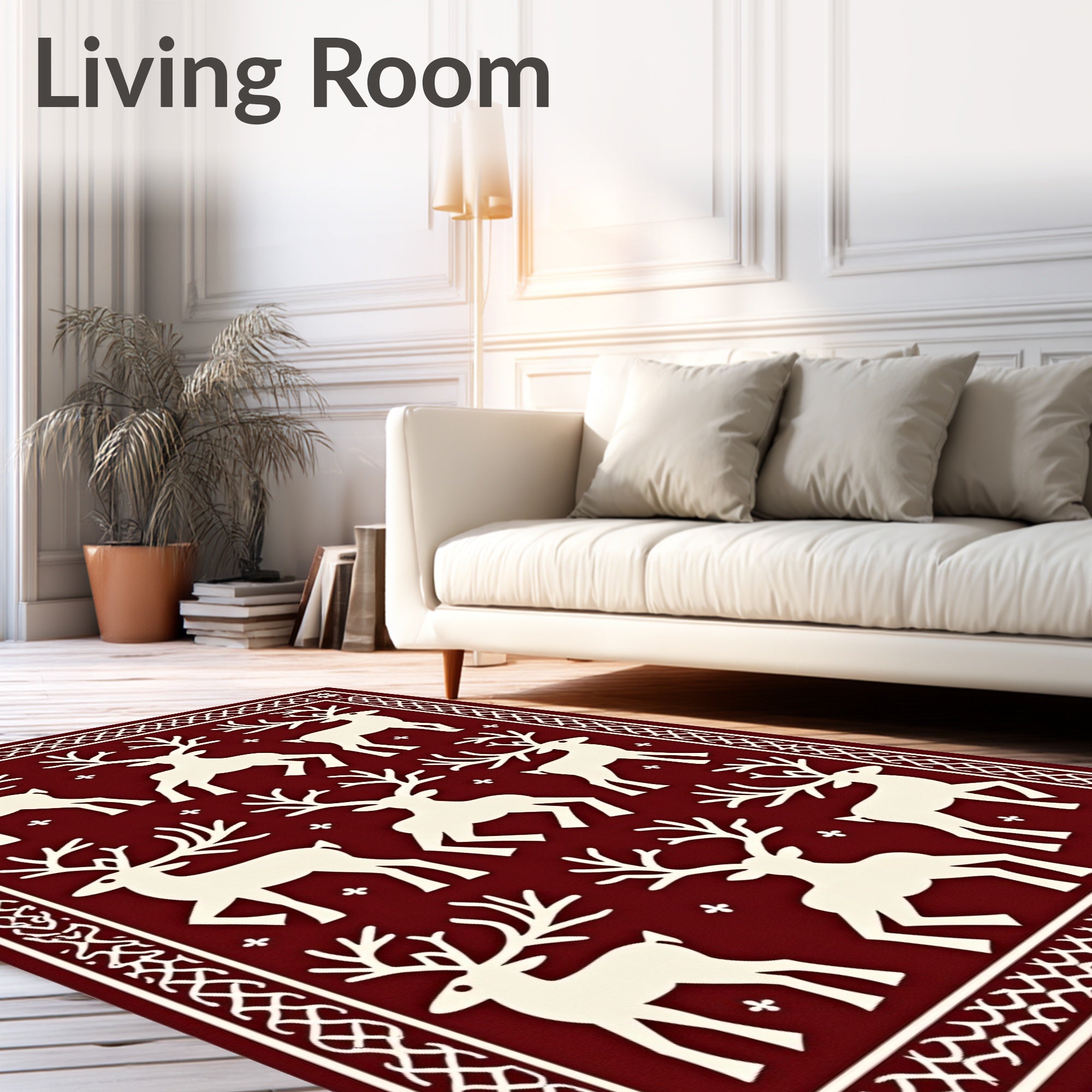 Burgundy Cream Reindeer Herd Jacquard Rug