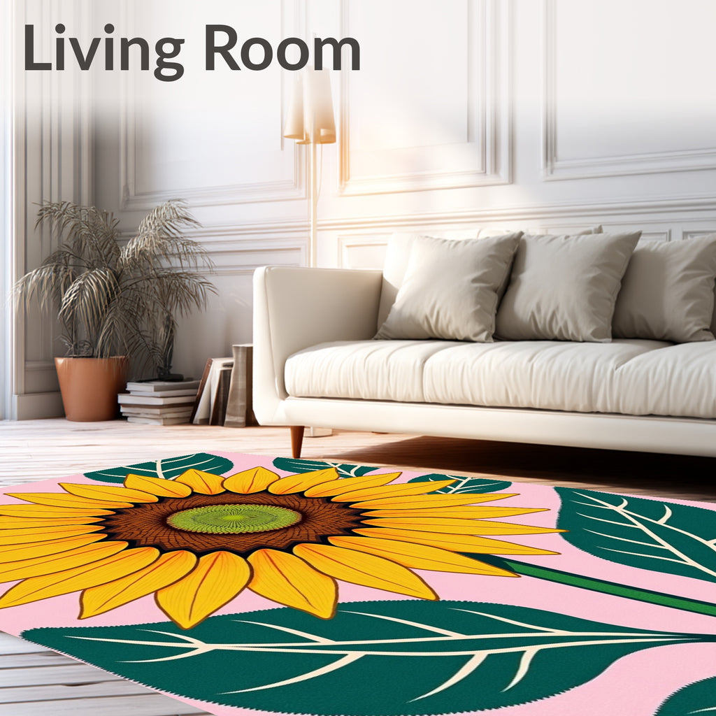 Golden Sunflower With Green Leaves Rug