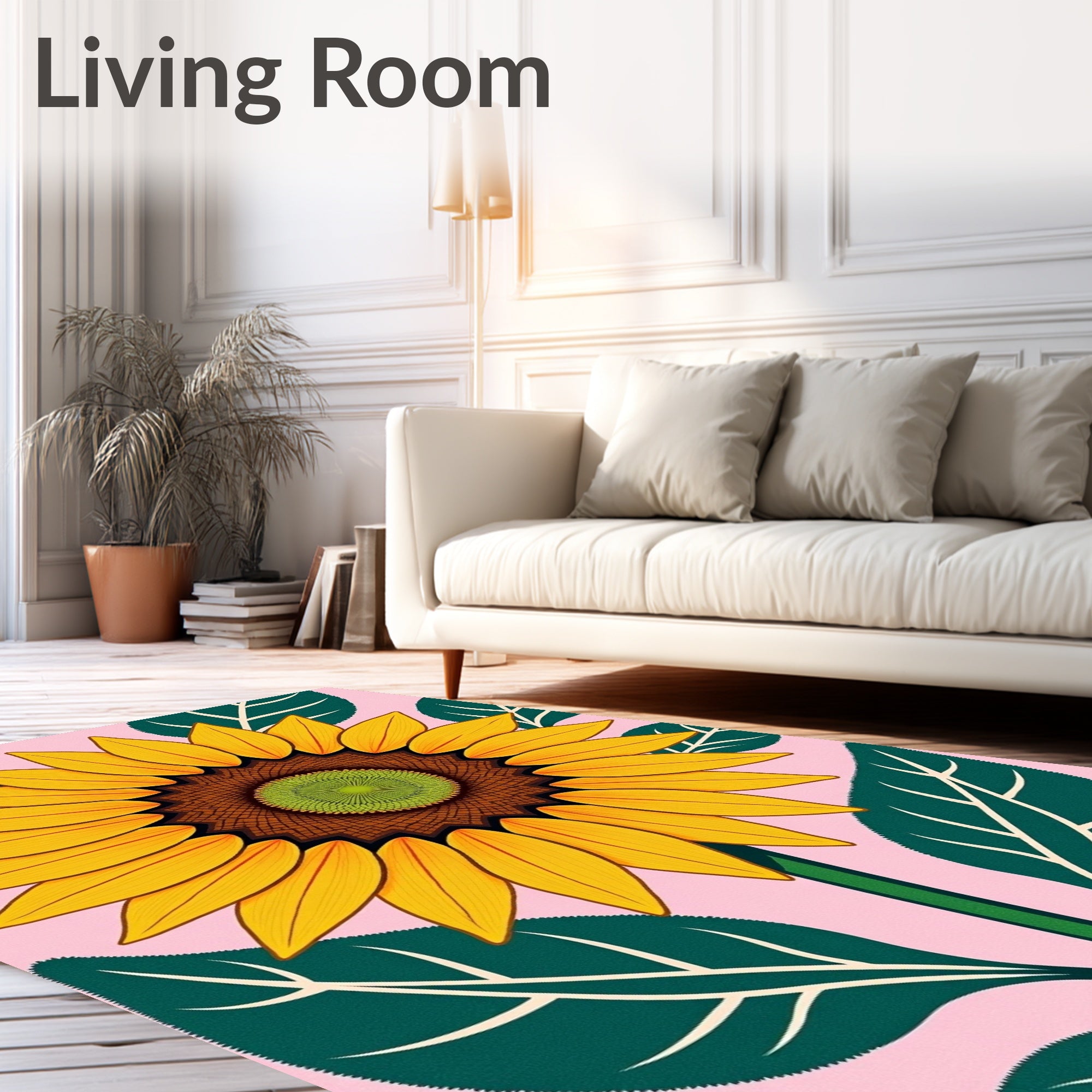 Golden Sunflower With Green Leaves Rug