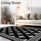 Black White Snowflake Border Medallion Rug