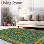 Teal and Gold Medallion Botanical Rug