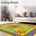 Yellow Red Blue Floral Medallion Border Rug
