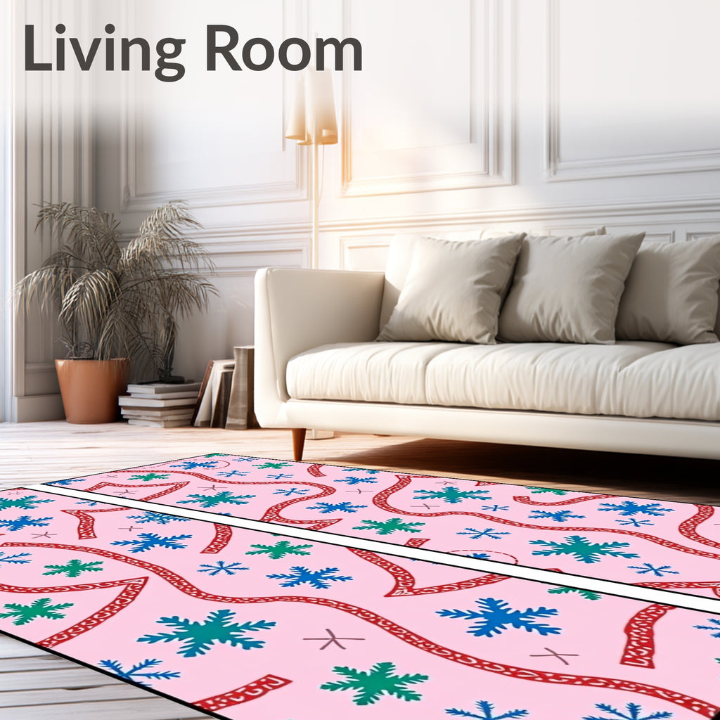 Pink Snowflakes and Red Ribbon Scatter Rug