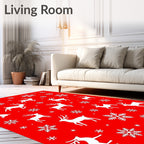 Red White Reindeer Snowflakes Christmas Rug
