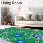 Bold Blue White Snowflake Green Rug