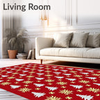 White Tree Yellow Starburst Red Background Rug
