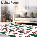 Green Pine Trees Red Snowflakes Rug