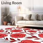 Coral Red Rose Blossom Foliage Rug
