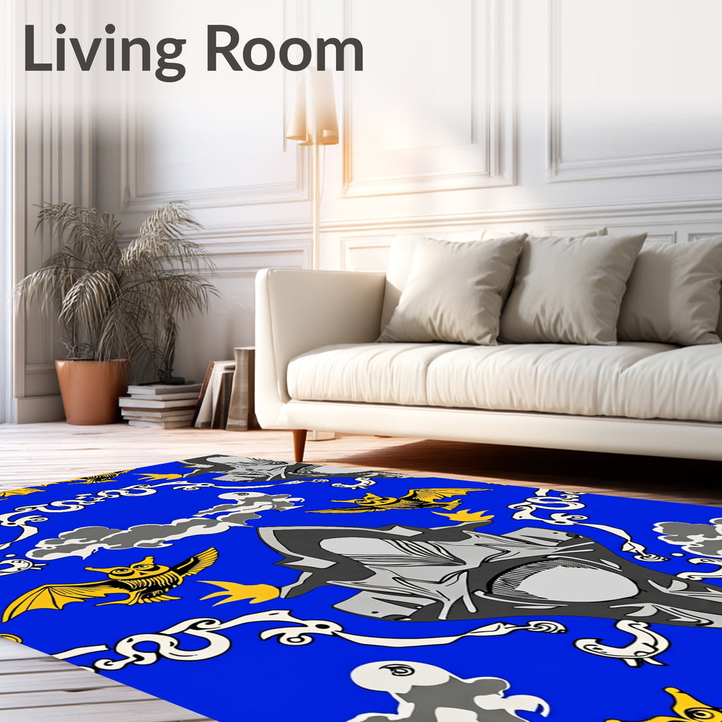 Whimsical Yellow Owl Blue Sky Rug