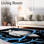 Wise White Owl on Blue Branch Rug