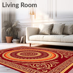 Crimson Sunburst Mandala Medallion Rug