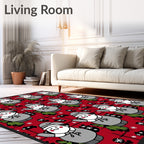 Festive Gray Snowmen Red Floral Rug