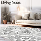 Monochromatic Floral Mandala Symmetry Rug