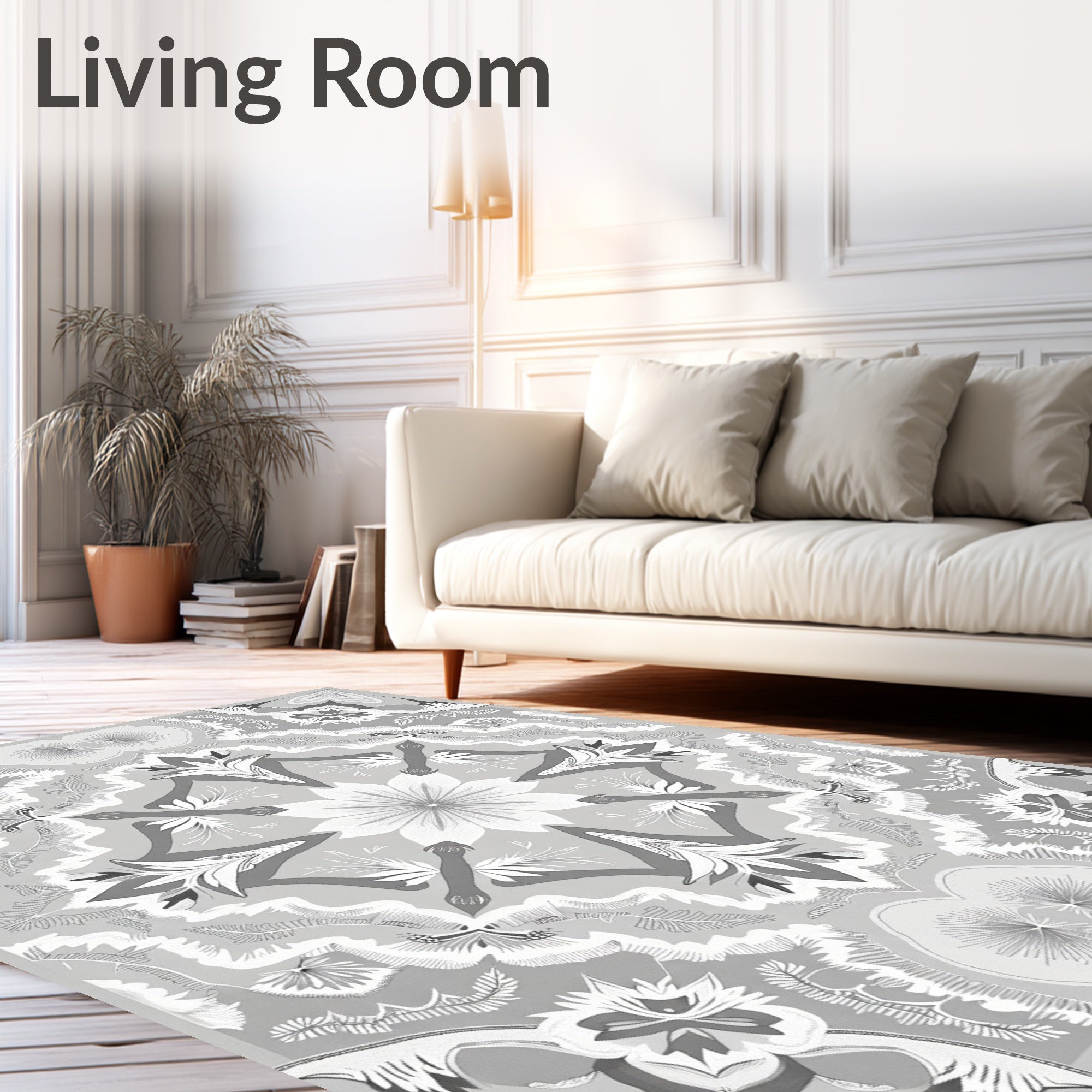 Monochromatic Floral Mandala Symmetry Rug