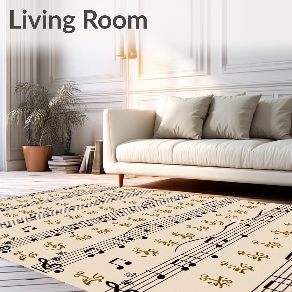Golden Musical Notation Flourish Rug