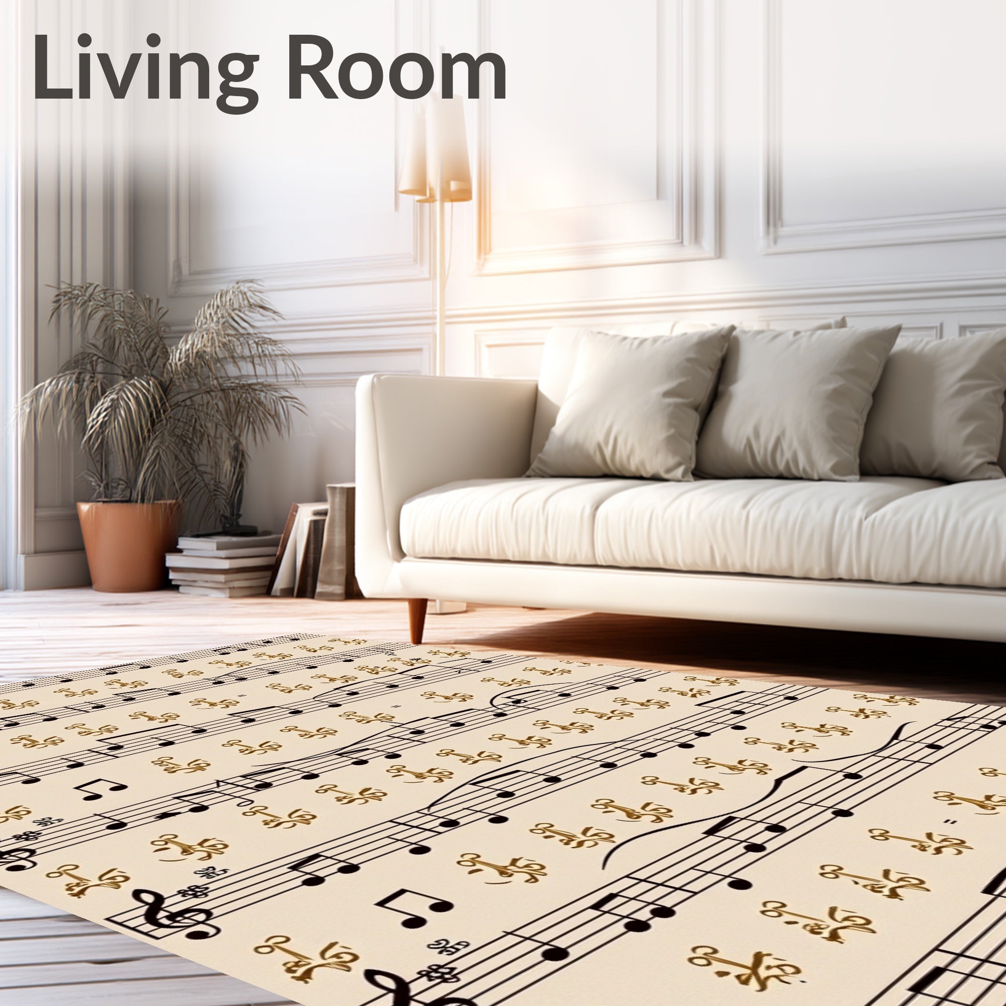 Golden Musical Notation Flourish Rug