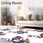Whimsical Blue Red Snowman Repeat Rug