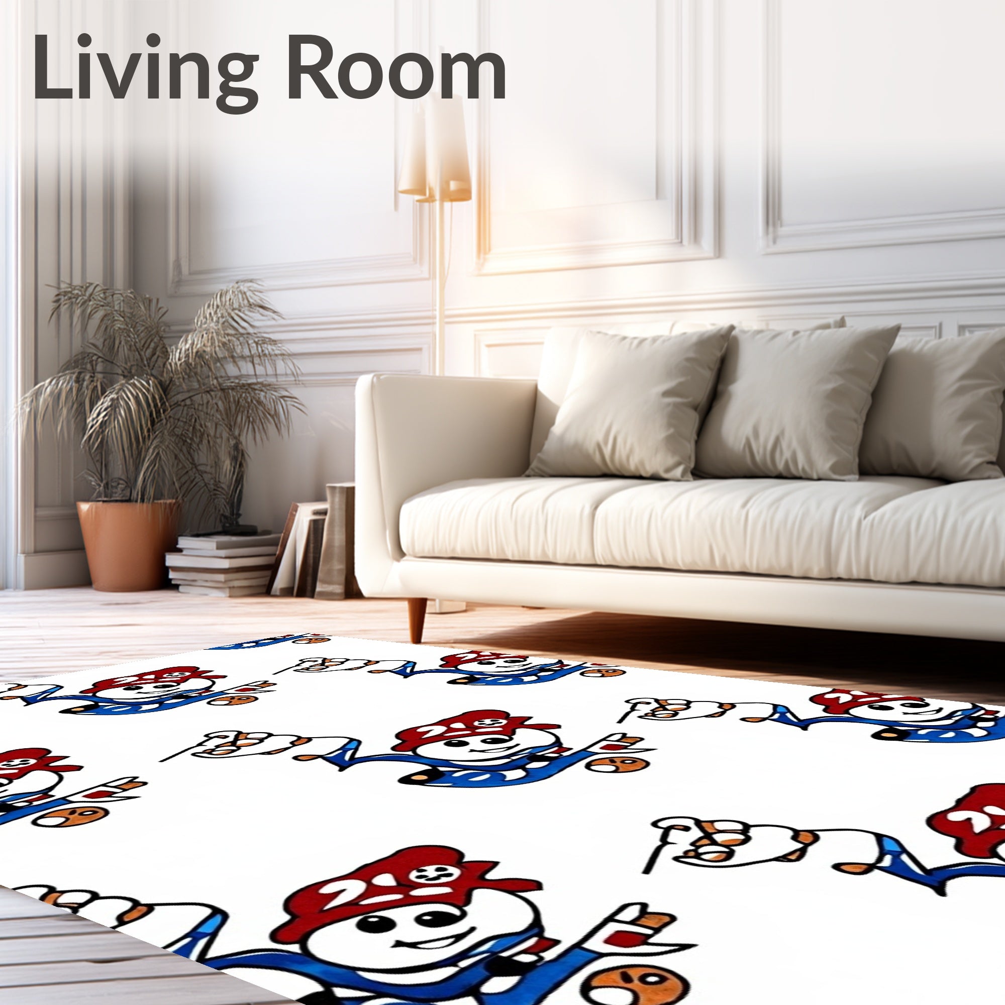 Whimsical Blue Red Snowman Repeat Rug