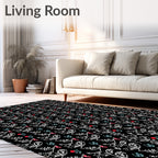Black White Botanical Red Flower Vines Rug