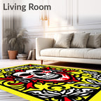 Bold Crimson Skull Floral Frame Rug