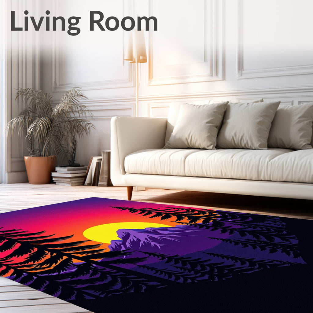 Purple Mountain Sunset Forest Rug