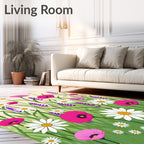 Vibrant Pink Poppy Daisy Garden Rug