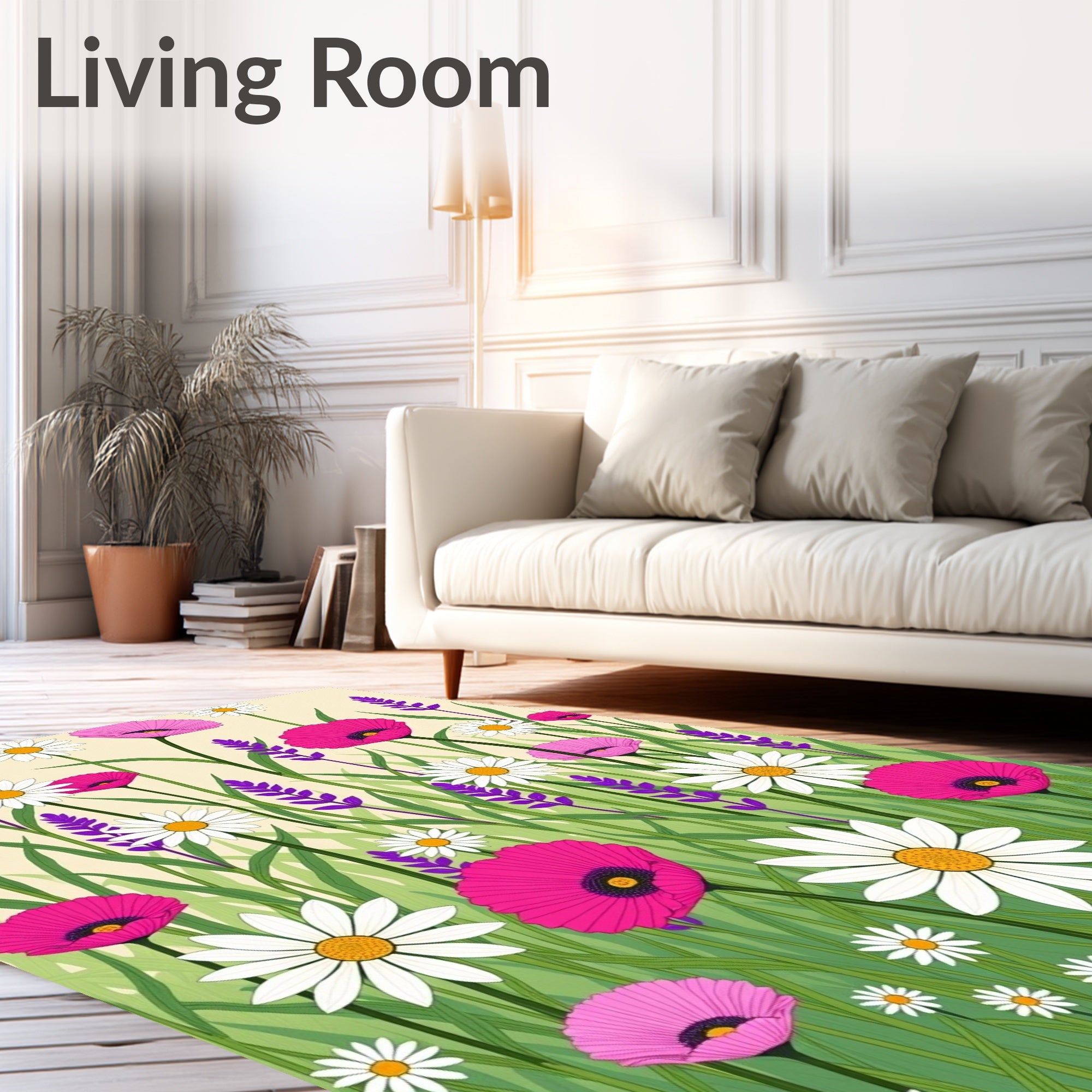 Vibrant Pink Poppy Daisy Garden Rug