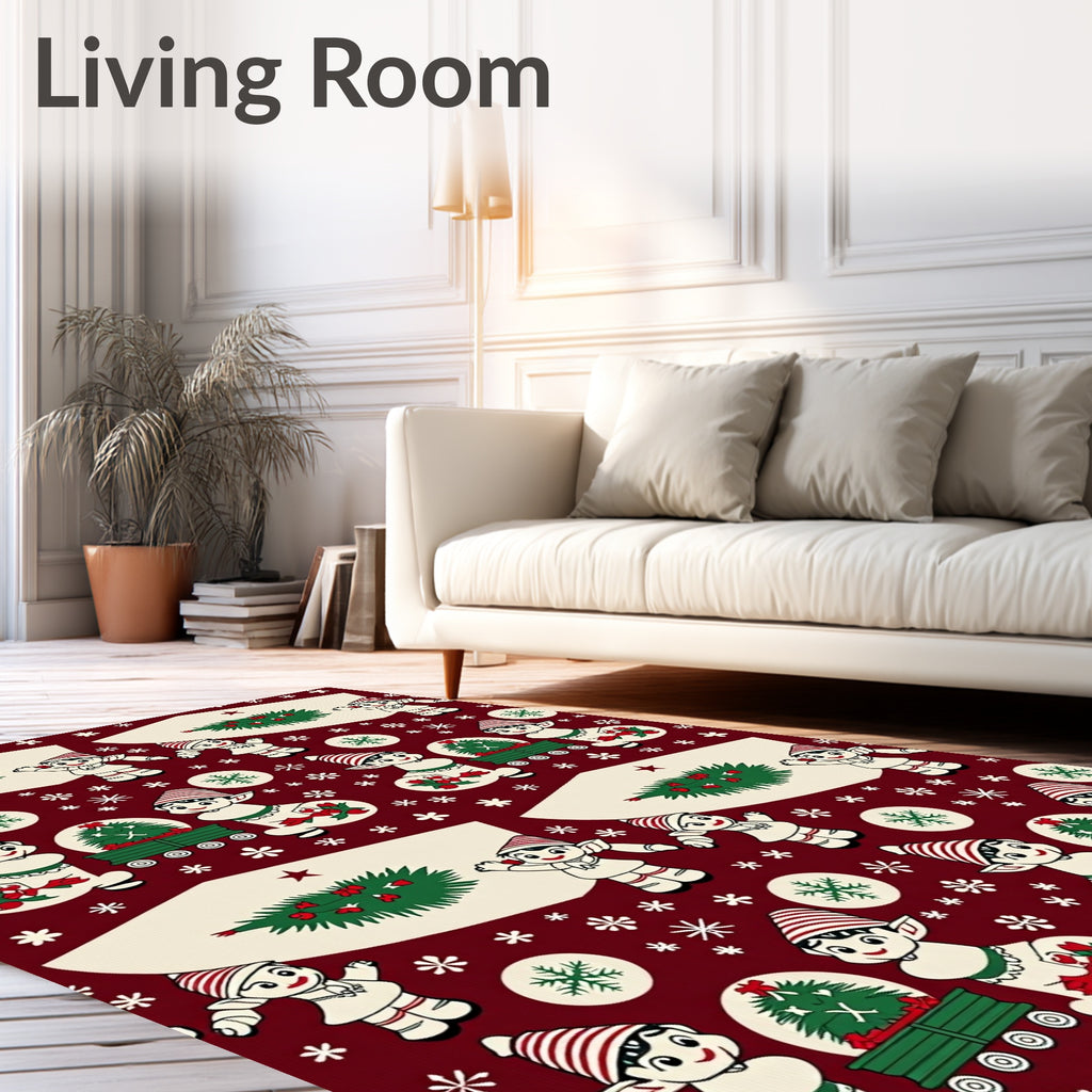 Christmas Elves Tree Snowflake Motley Rug