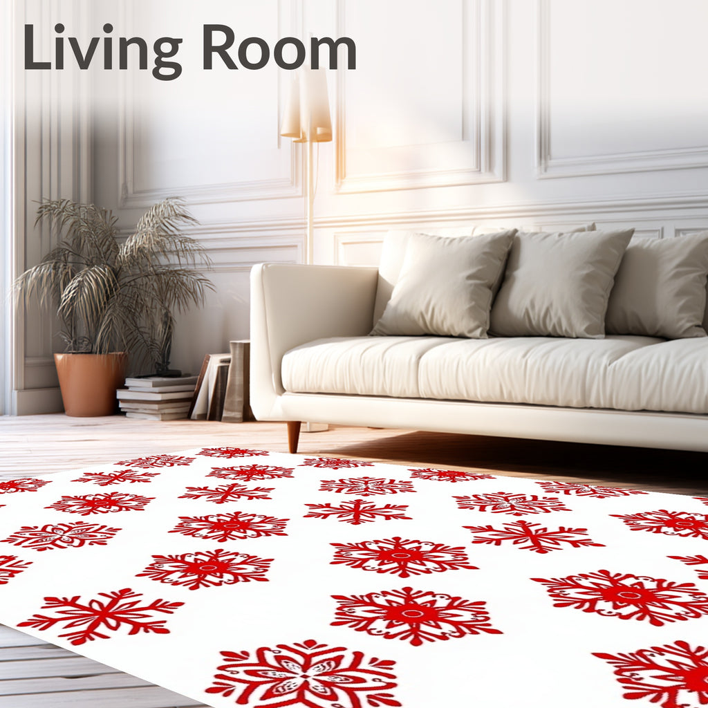 Red Snowflake Scattered Holiday Rug