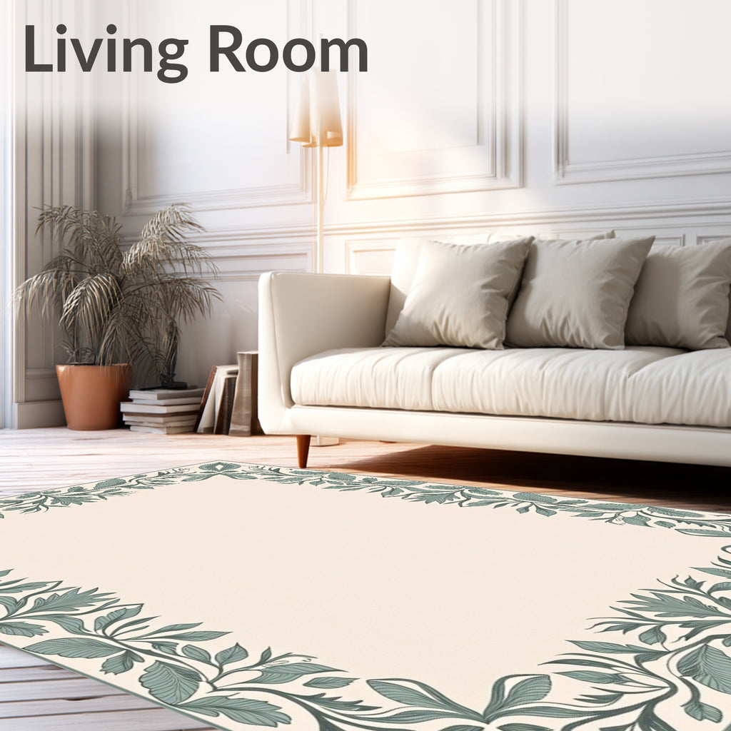 Vintage Sage Green Floral Border Rug