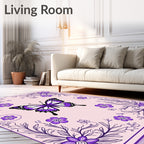 Purple Butterfly Floral Sprigs Rug