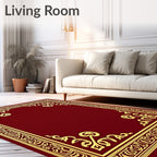 Rich Crimson Golden Ornate Scroll Rug