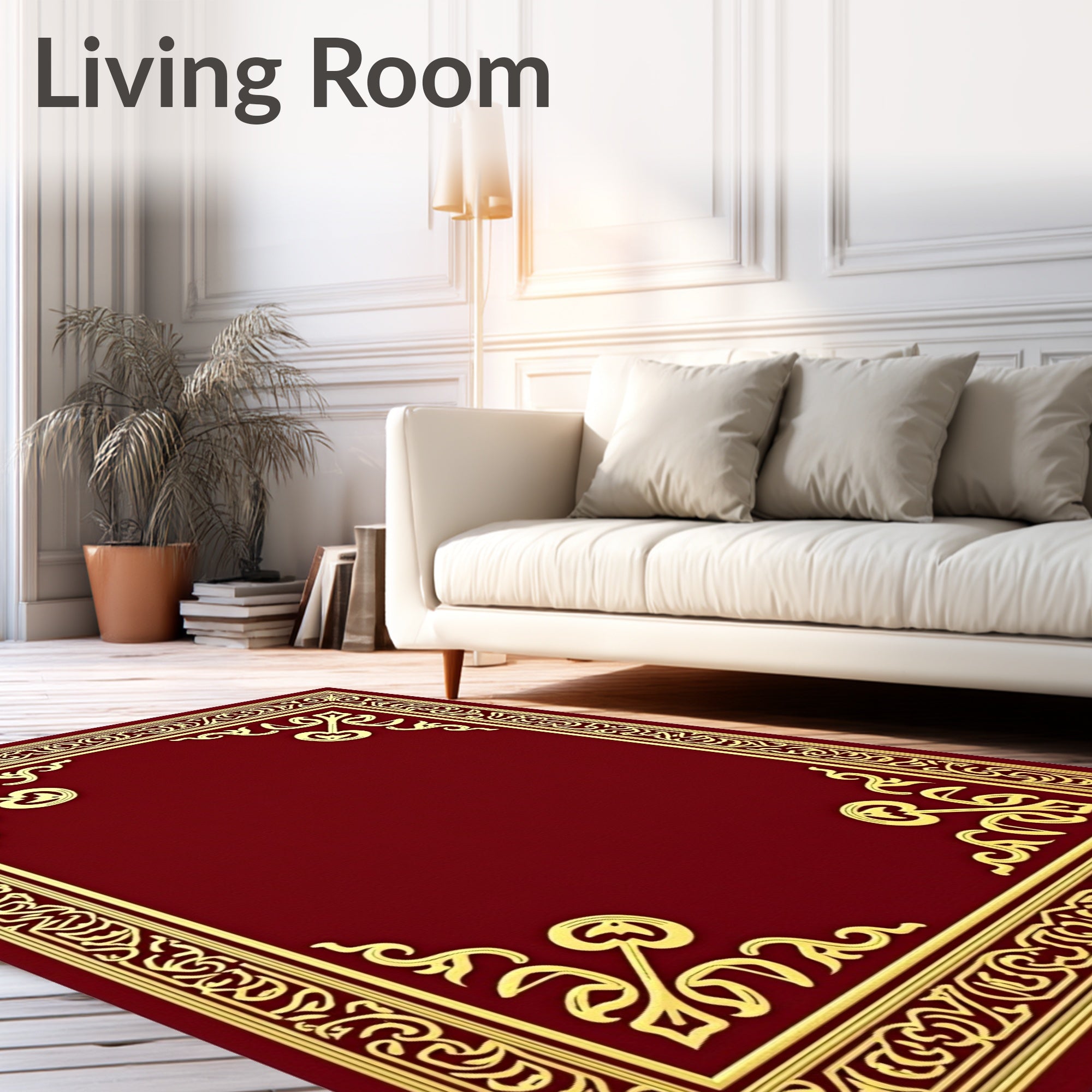 Rich Crimson Golden Ornate Scroll Rug