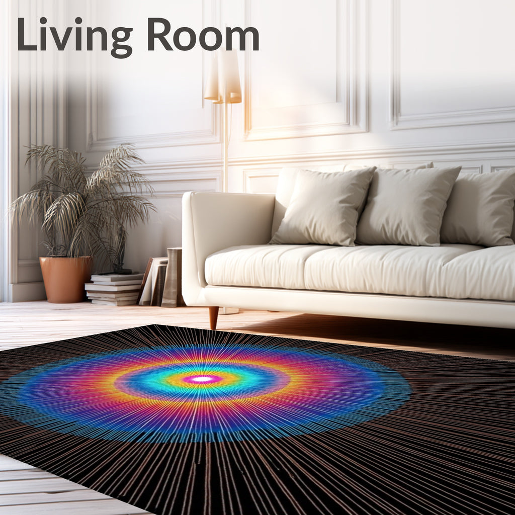 Vibrant Radial Rainbow Burst Rug