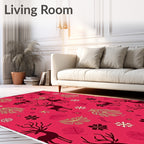 Bold Red Reindeer Christmas Forest Rug
