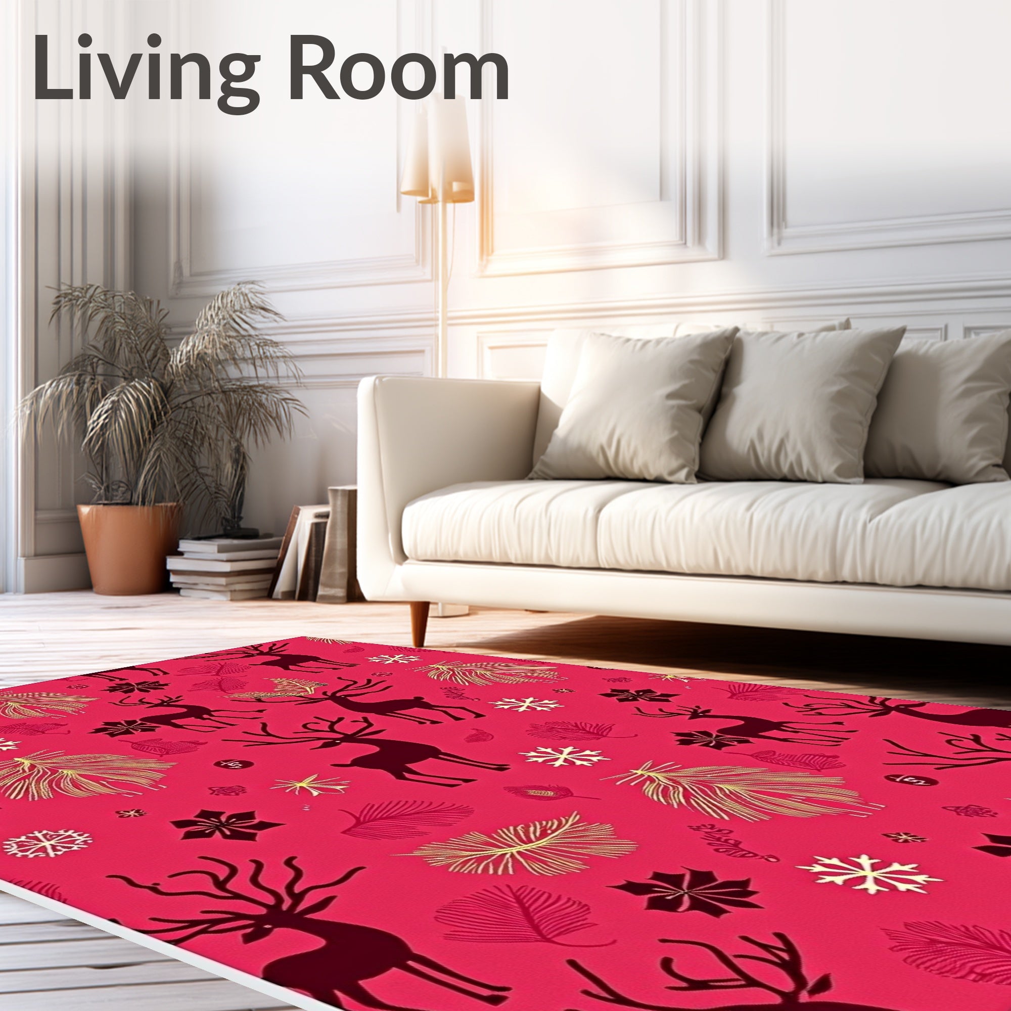 Bold Red Reindeer Christmas Forest Rug