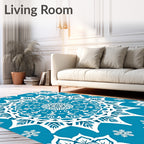Classic Blue White Snowflake Mandala Rug