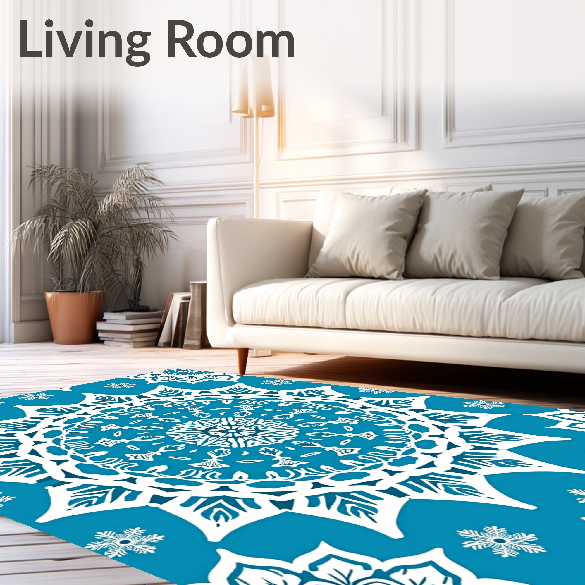 Classic Blue White Snowflake Mandala Rug