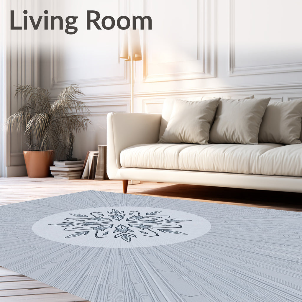Icy Blue Snowflake Sunburst Rug