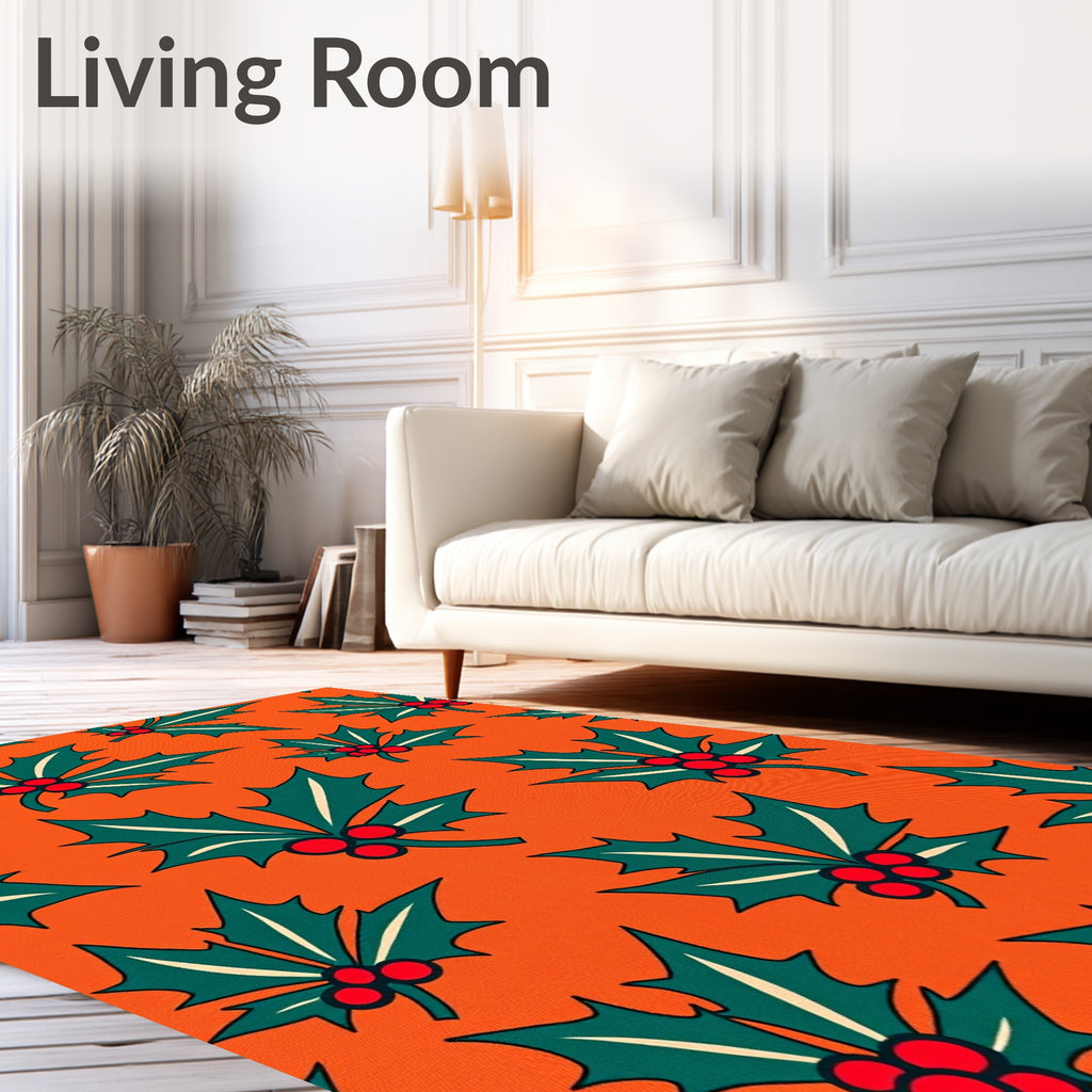 Festive Holly Berry Orange Red Rug