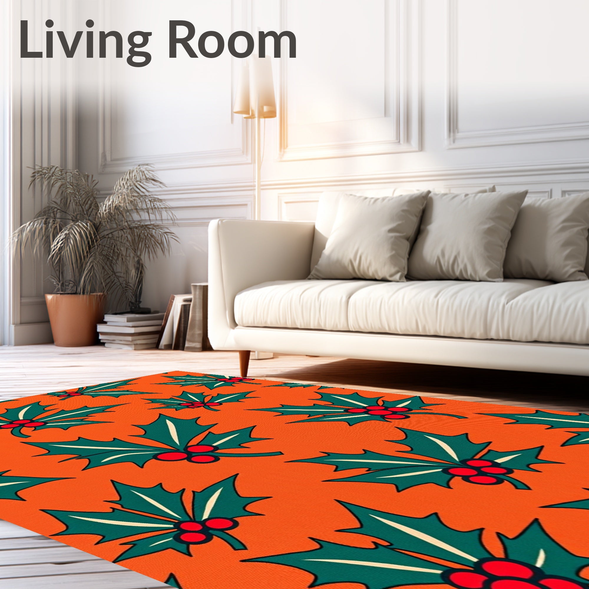 Festive Holly Berry Orange Red Rug