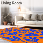 Bold Blue Floral Orange Foliage Rug