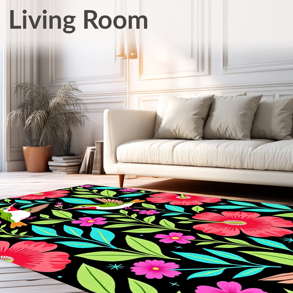 Exotic Pink Hibiscus Hummingbird Garden Rug
