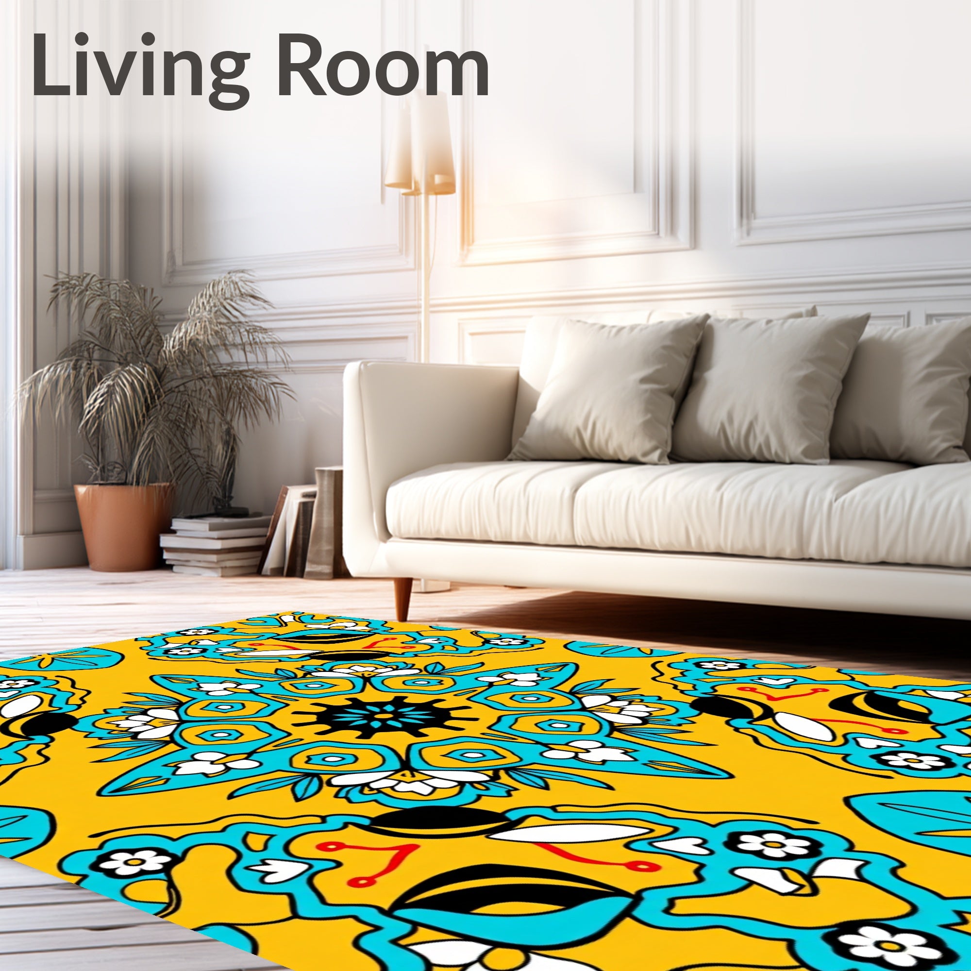 Saffron Teal Floral Medallion Sunburst Rug