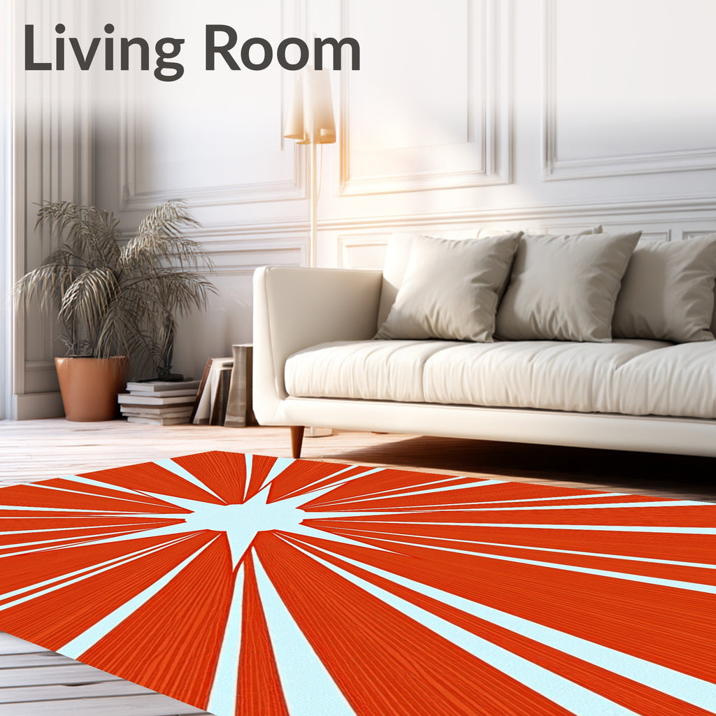 Orange Burst Radiating Sunburst Rug