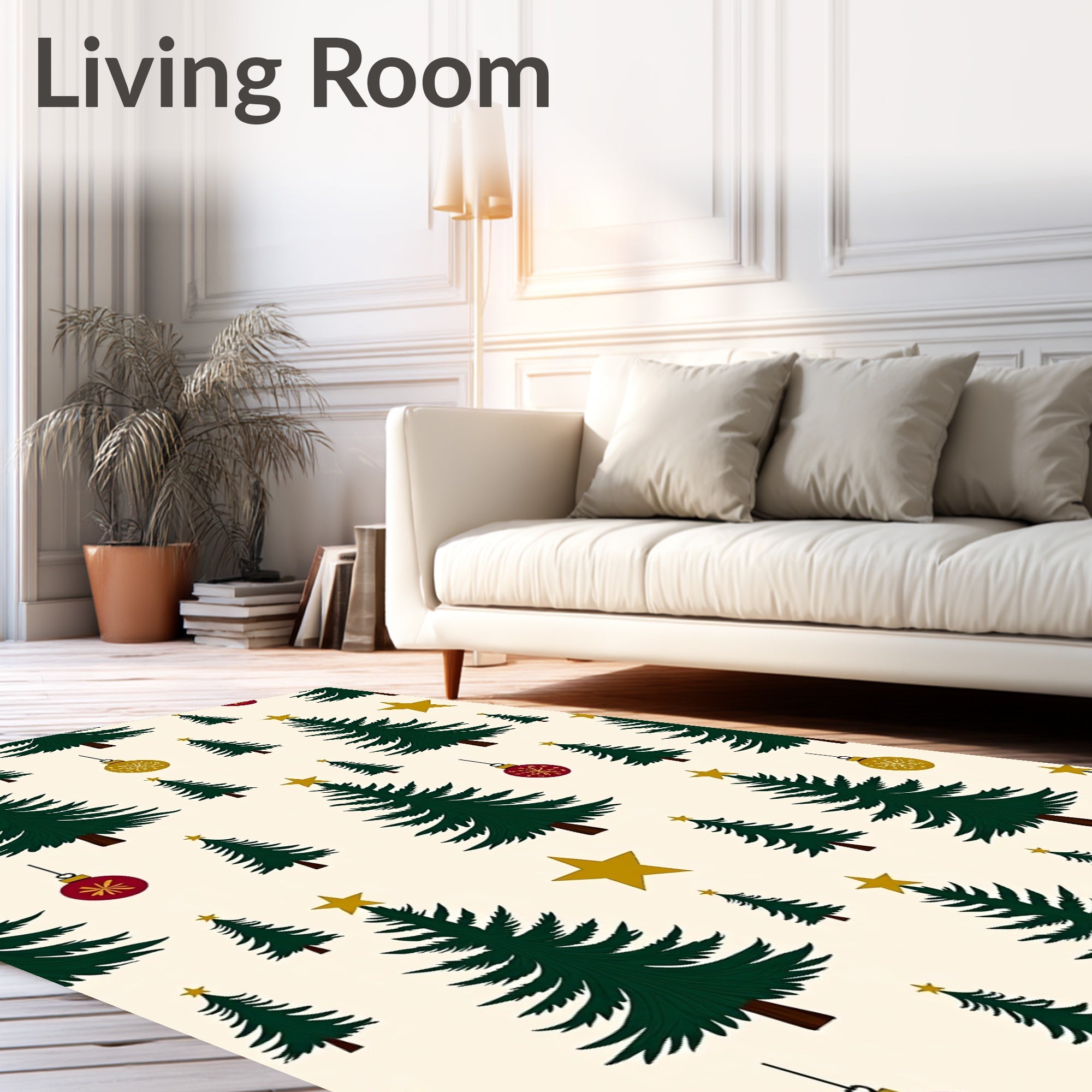 Green Trees Gold Star Ornaments Rug